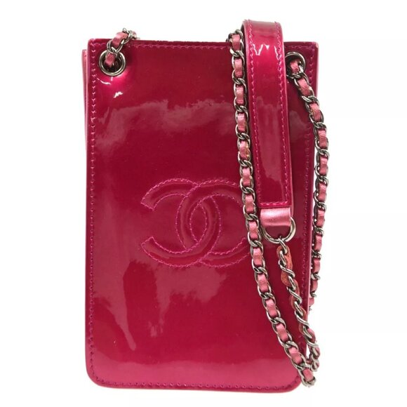 Chanel Pink Patent Leather Chain Pochette Shoulder Bag - Picture 1 of 8